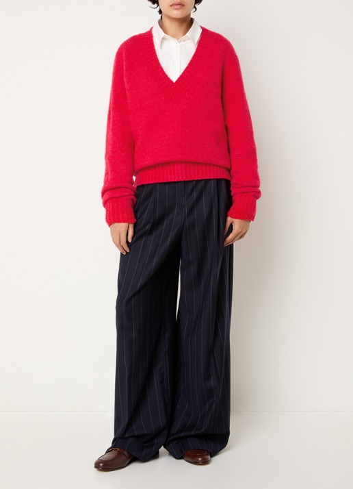 MaxMara Grofgebreide trui in wolblend met V-hals - voorkant 4 rood