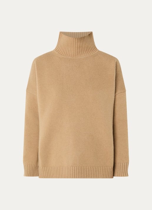 MaxMara Grofgebreide trui van wol met col - voorkant camel