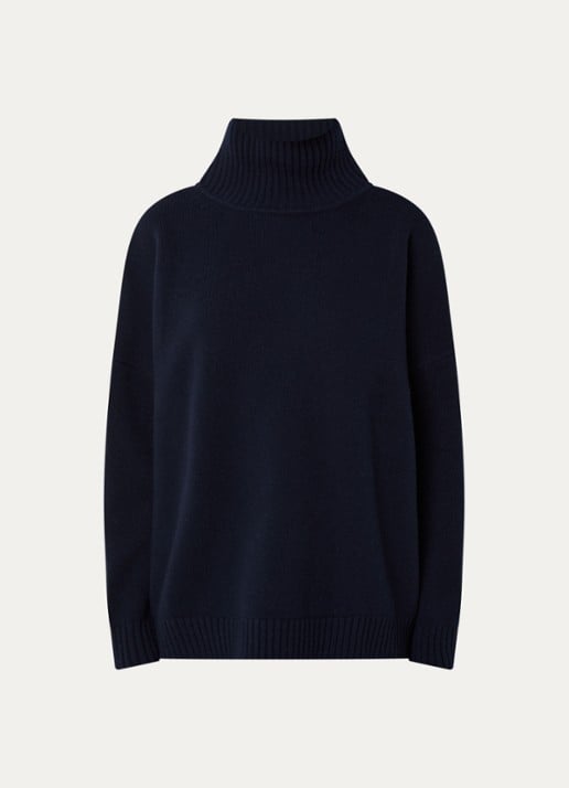 MaxMara Grofgebreide trui van wol met col - voorkant 3 donkerblauw