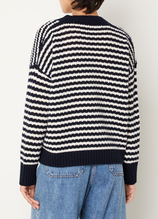 MaxMara Grofgebreide trui van wol met streepprint - achterkant 3 donkerblauw