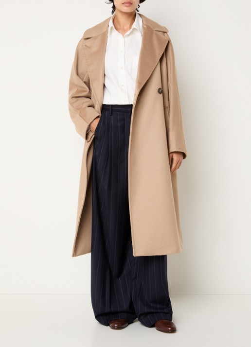 MaxMara High waist wide fit pantalon met krijtstreep - voorkant 3 donkerblauw
