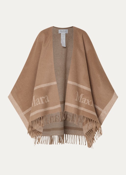 MaxMara Hilde poncho van wol met logoprint en franjes