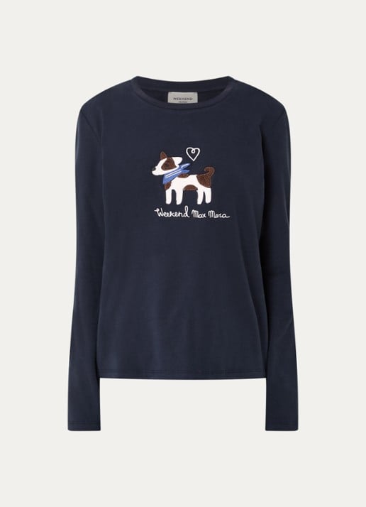 MaxMara Longsleeve met logoprint - voorkant 3 donkerblauw