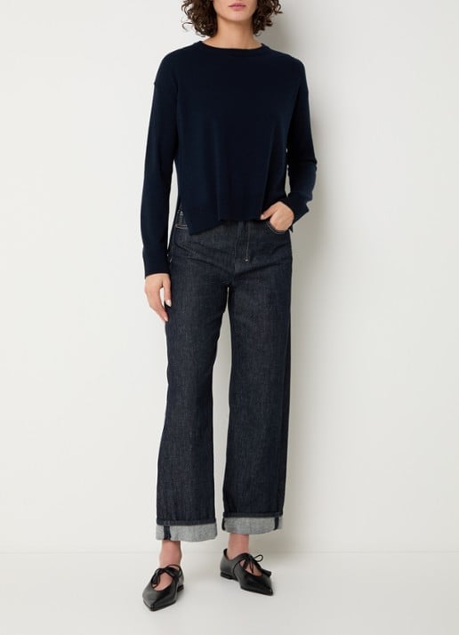 MaxMara Mabisso fijngebreide trui van wol met ronde hals - voorkant 3 donkerblauw