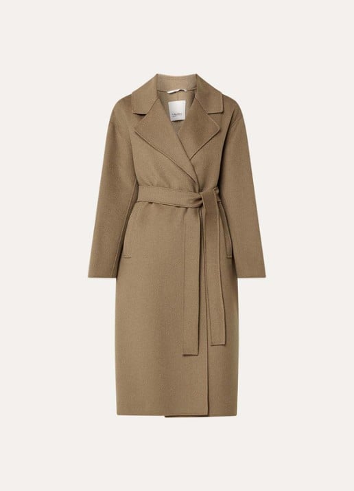 MaxMara Mantel van wol met ceintuur - voorkant bruin