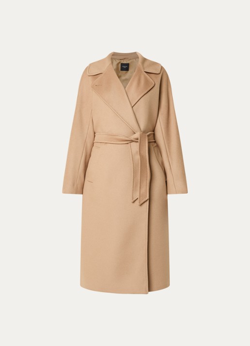 MaxMara Mantel van wol met strikceintuur - voorkant 4 camel