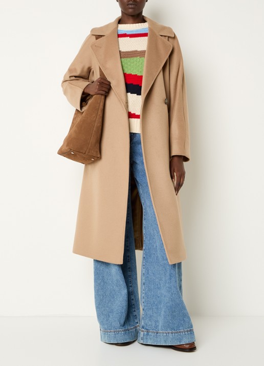 MaxMara Mantel van wol met strikceintuur - voorkant 5 camel
