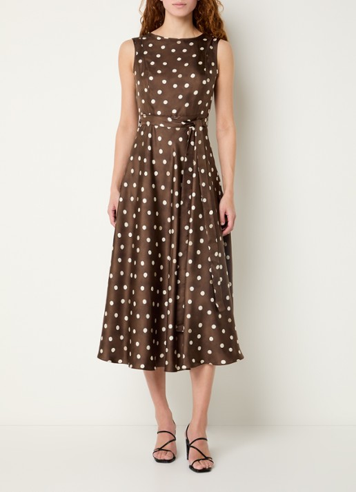 MaxMara Midi jurk van zijde met strikceintuur en stippenprint