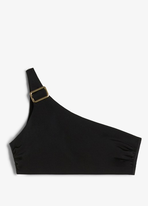 MaxMara One shoulder bikinitop met geknoopt detail - voorkant 2 zwart