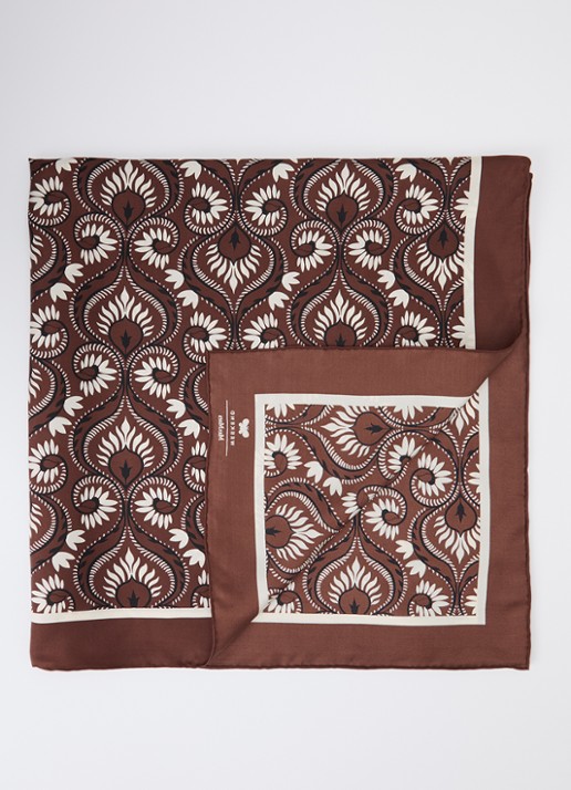 MaxMara Onesto sjaal van zijde met paisley dessin 90 x 90 cm - voorkant bruin
