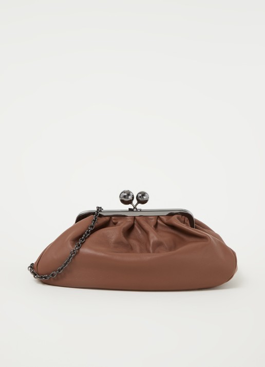 MaxMara Pasticcino clutch van leer met afneembare schouderriem  - voorkant 2 bruin