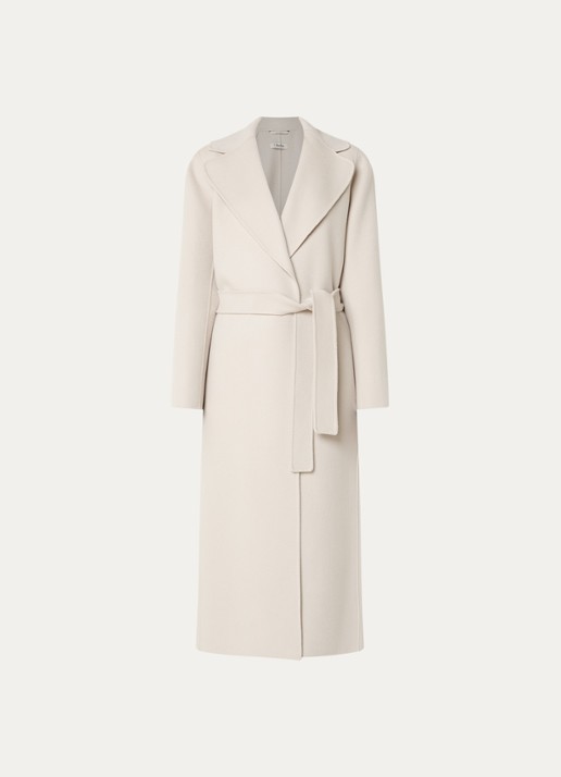 MaxMara Poldo mantel van scheerwol met steekzakken en strikceintuur - voorkant 3 creme