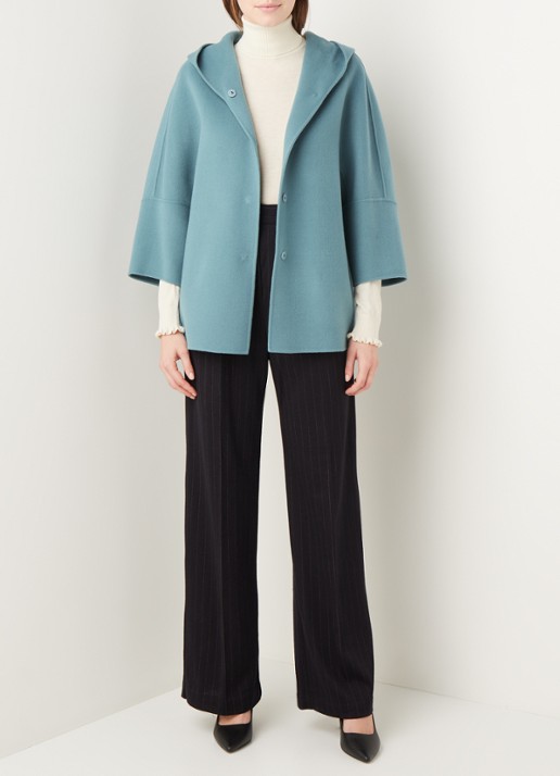 MaxMara Rapace jas van wol met driekwart mouw - voorkant 3 zeegroen