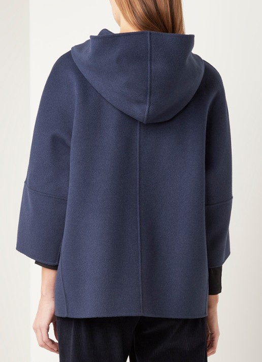 MaxMara Rapace jas van wol met driekwart mouw - achterkant 4 donkerblauw
