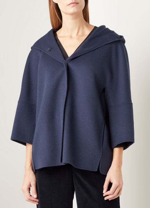 MaxMara Rapace jas van wol met driekwart mouw - detail 3 donkerblauw