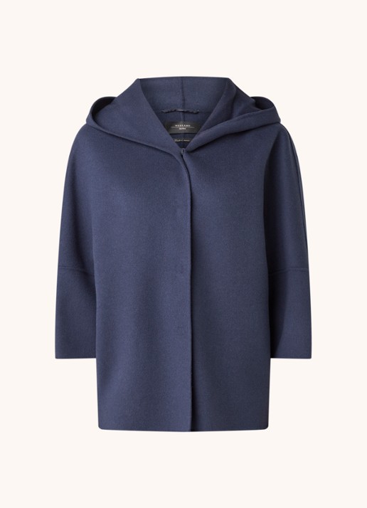MaxMara Rapace jas van wol met driekwart mouw - voorkant donkerblauw