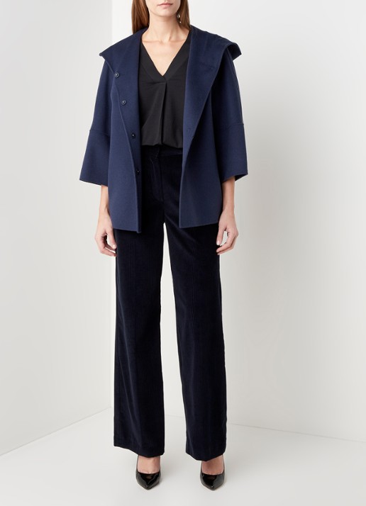 MaxMara Rapace jas van wol met driekwart mouw - voorkant 2 donkerblauw