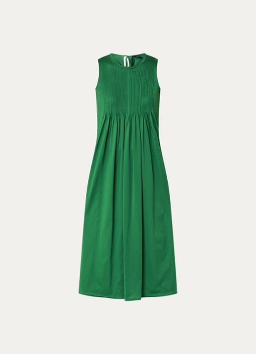 MaxMara Ricordo midi jurk met smockwerk - voorkant 3 donkergroen