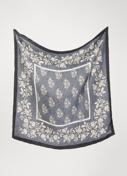 MaxMara Siam sjaal van zijde met bloemenprint 65 x 65 cm - detail indigo