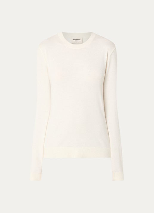 MaxMara Sicilia fijngebreide pullover in zijdeblend met ronde hals - voorkant ivoor
