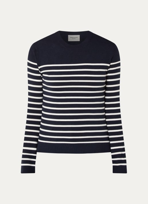 MaxMara Sicilia fijngebreide pullover in zijdeblend met ronde hals - voorkant 3 donkerblauw