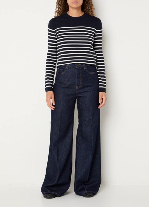 MaxMara Sicilia fijngebreide pullover in zijdeblend met ronde hals - voorkant 4 donkerblauw