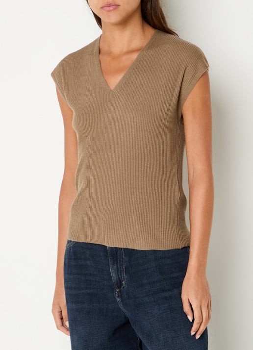 MaxMara Top in wolblend met V-hals - detail 2 camel