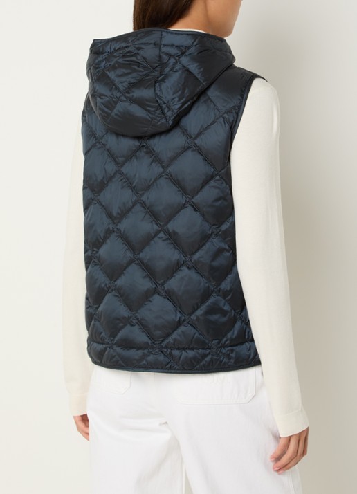 MaxMara Trefa gewatteerde bodywarmer met quiltpatroon en capuchon  - achterkant donkerblauw