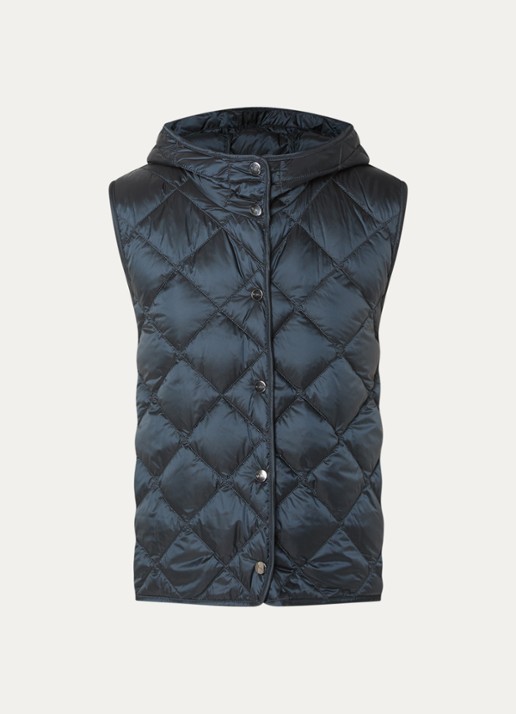 MaxMara Trefa gewatteerde bodywarmer met quiltpatroon en capuchon  - voorkant 2 donkerblauw