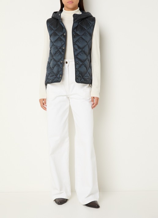 MaxMara Trefa gewatteerde bodywarmer met quiltpatroon en capuchon  - voorkant 3 donkerblauw