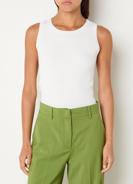 MaxMara Visivo high waist straight fit pantalon van scheerwol - detail groen