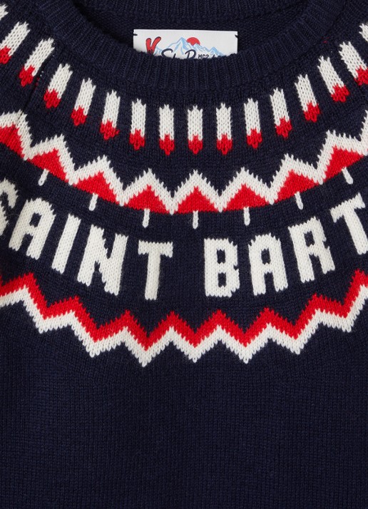 MC2 Saint Barth Douglas grofgebreide trui in kasjmierblend met ingebreid patroon - detail donkerblauw