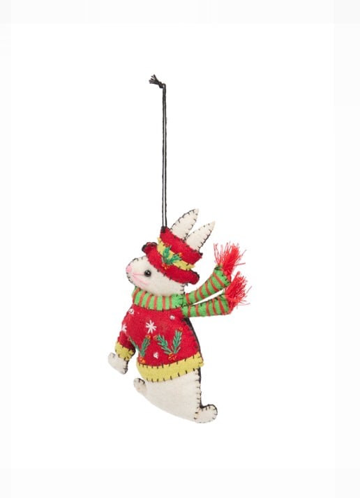 Meander Haas met sjaal en hoed kersthanger 12,5 cm