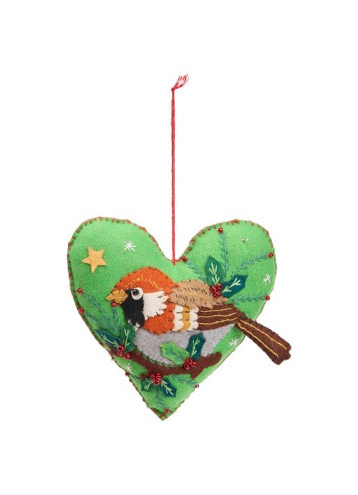 Meander Hart met Vogel kersthanger 13 cm