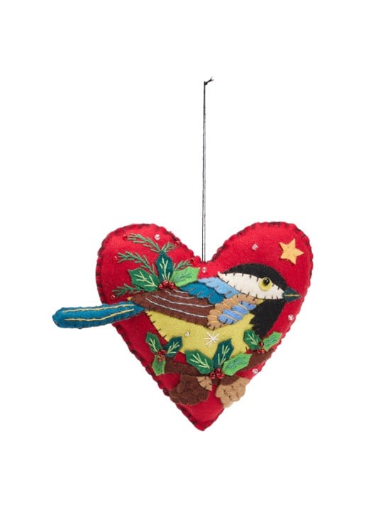 Meander Hart met Vogel kersthanger 13 cm