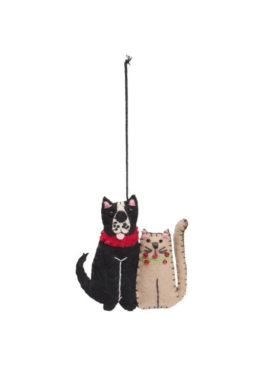 Meander Hond met kat kersthanger 8,5 cm