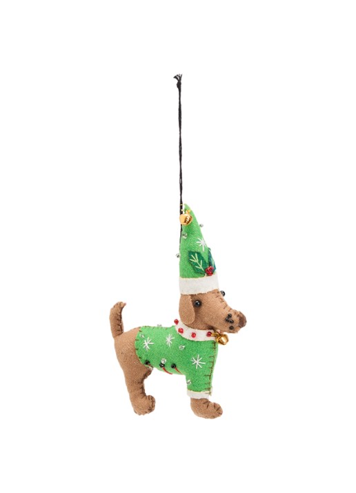 Meander Hond met kerstmuts kersthanger 12,5 cm
