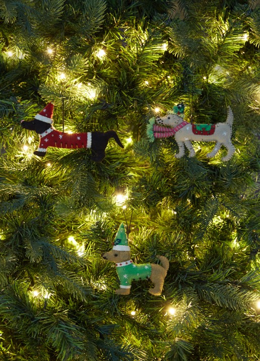 Meander Hond met kerstmuts kersthanger 12,5 cm - voorkant 2 groen