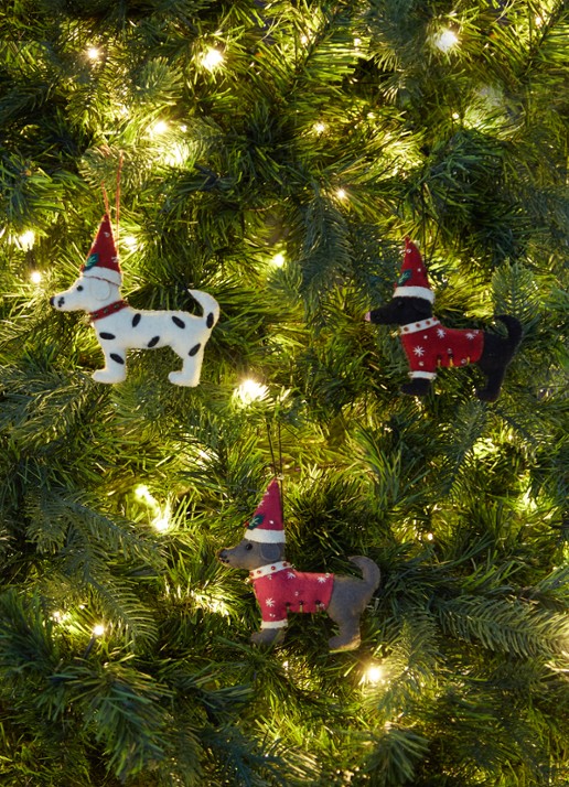 Meander Hond met kerstmuts kersthanger 13 cm - voorkant 3 donkerroze