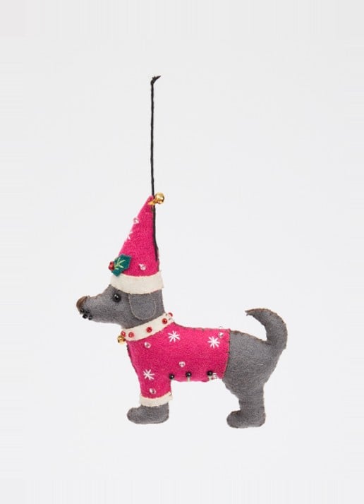 Meander Hond met kerstmuts kersthanger 13 cm