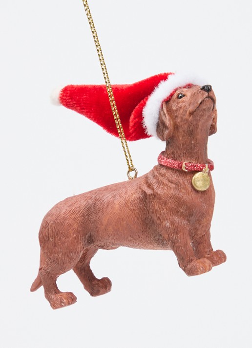 Meander Hond met kerstmuts kersthanger 7 cm - detail 3 bruin
