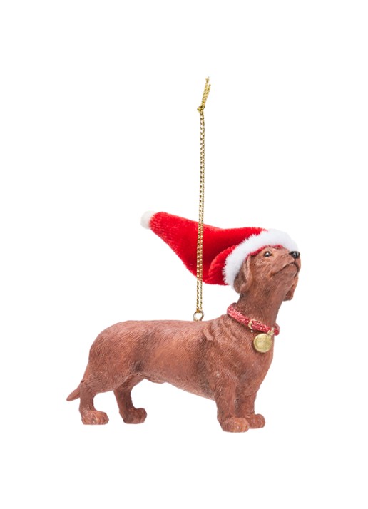 Meander Hond met kerstmuts kersthanger 7 cm