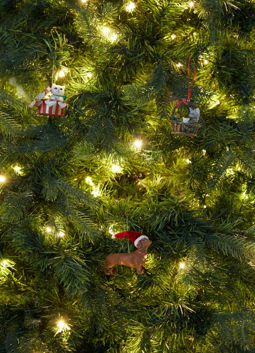 Meander Hond met kerstmuts kersthanger 7 cm - voorkant 2 bruin