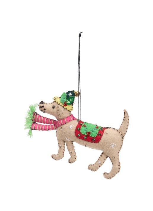 Meander Hond met muts kersthanger 10 cm