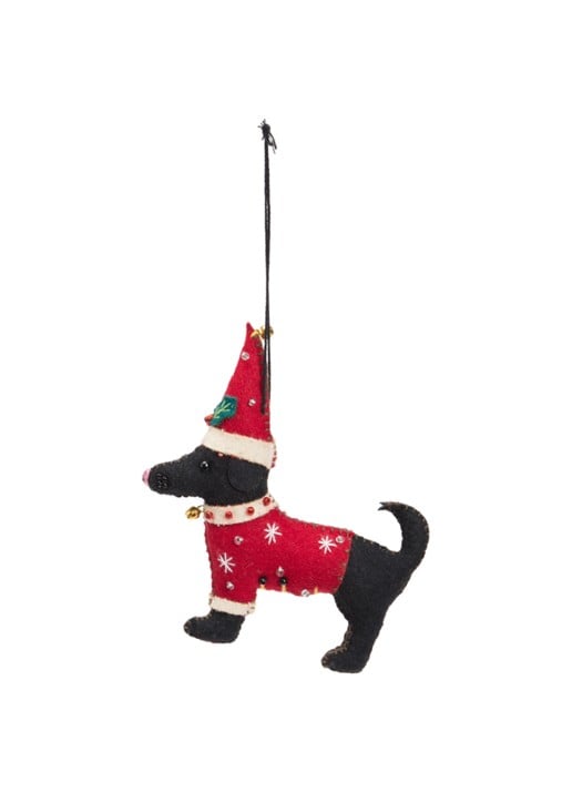 Meander Hond met trui en kerstmuts 12 cm