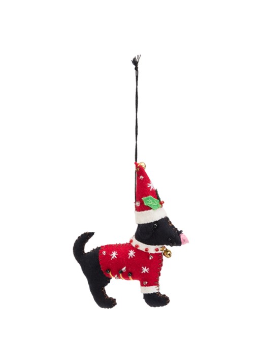 Meander Hond met trui en kerstmuts 12 cm