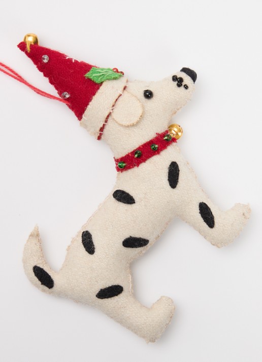 Meander Hond met trui en kerstmuts kersthanger 12 cm - detail gebroken wit