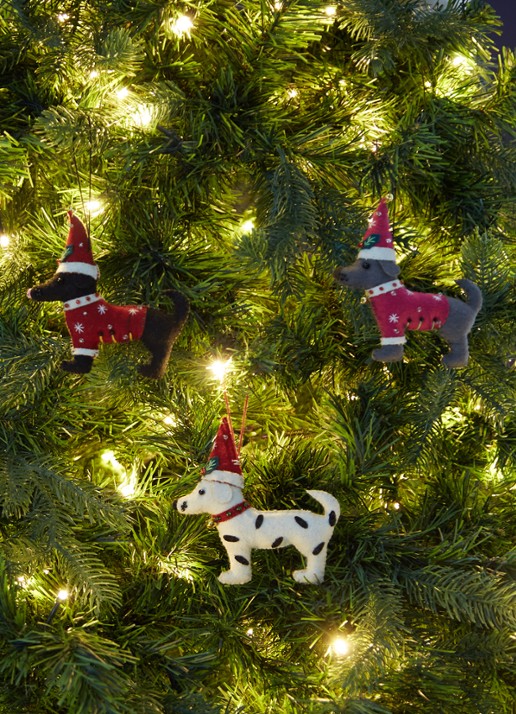 Meander Hond met trui en kerstmuts kersthanger 12 cm - voorkant 3 gebroken wit