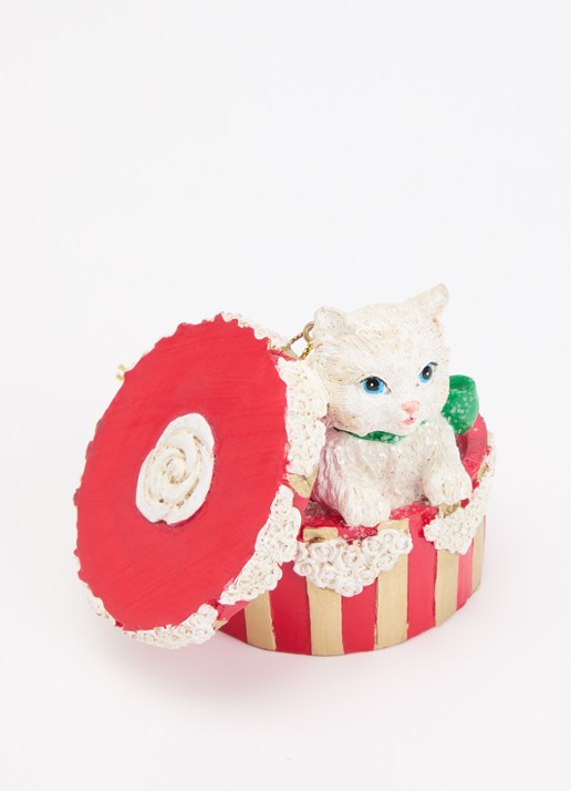 Meander Kat in doos kersthanger 5,5 cm - detail rood