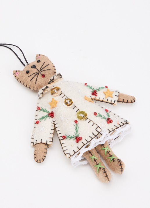 Meander Kat met Kerstjurk 14 cm - detail 3 gebroken wit